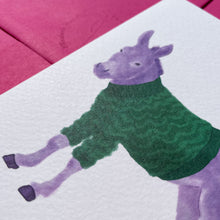 Load image into Gallery viewer, Funky Farmyard: Purple Donkey Greeting Card
