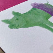 Load image into Gallery viewer, Funky Farmyard: Green Pig Greeting Card
